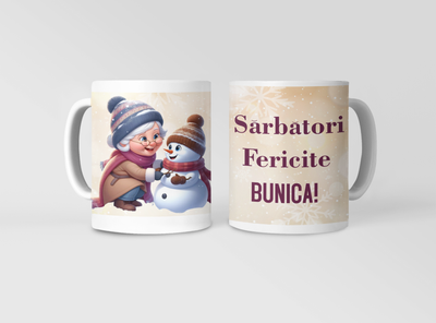 Cană „Sărbători Fericite, Bunica!” – Cadou de Crăciun cu dragoste și căldură
