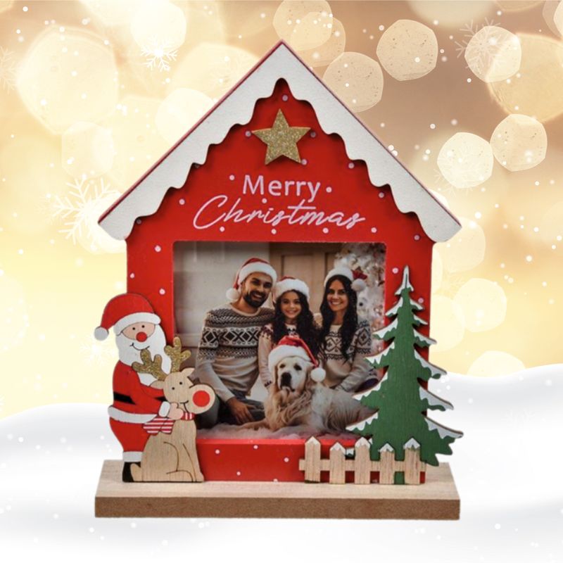 Rama Foto din Lemn cu Casa Rosie de Craciun &quot;Merry Christmas&quot; 15x19.5cm
