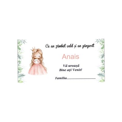 Plic Botez Cartonat „Princess” – Fetiță cu Coroniță