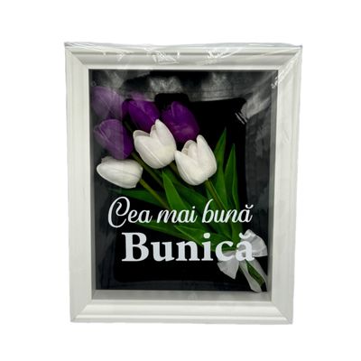 Tablou 3D pentru Bunica cu lalele si mesajul -Cea mai buna Bunica