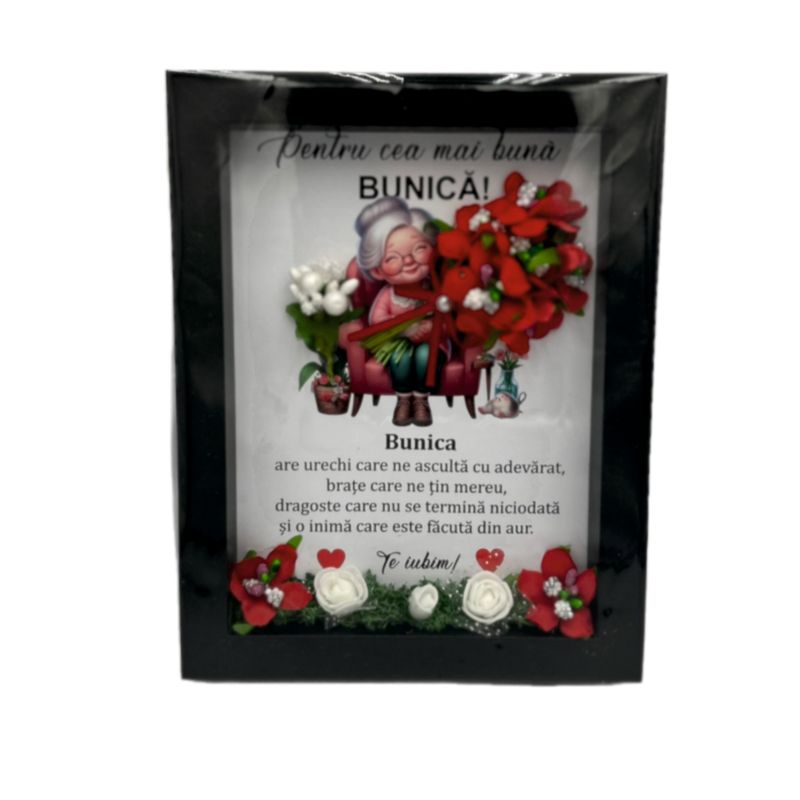 Tablou cu licheni cu mesaj pentru bunica 15x20cm