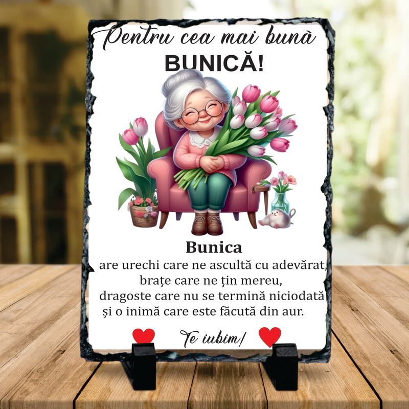 Piatră ardezie pentru bunica – Mesaj emoționant pentru cea mai iubită doamnă din familie