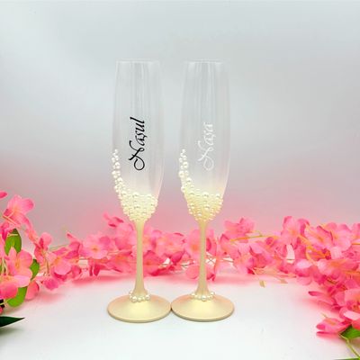Set Pahare Șampanie Personalizate cu Perle pentru Nașul și Nașă - Eleganță și Rafinament