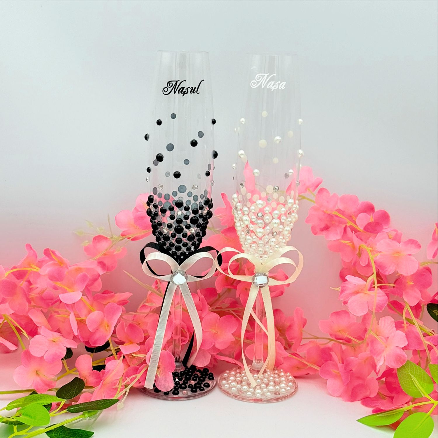 Set Pahare Nuntă pentru Nași –  „Nașul” și „Nașa” - Design Pearl