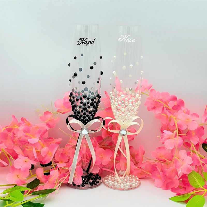 Set Pahare Nuntă pentru Nași –  „Nașul” și „Nașa” - Design Pearl
