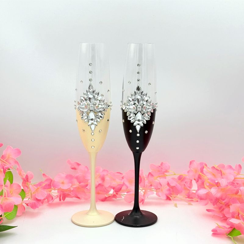 Set Pahare Nuntă pentru Nași „Cristal Lux” – Negru &amp; Auriu