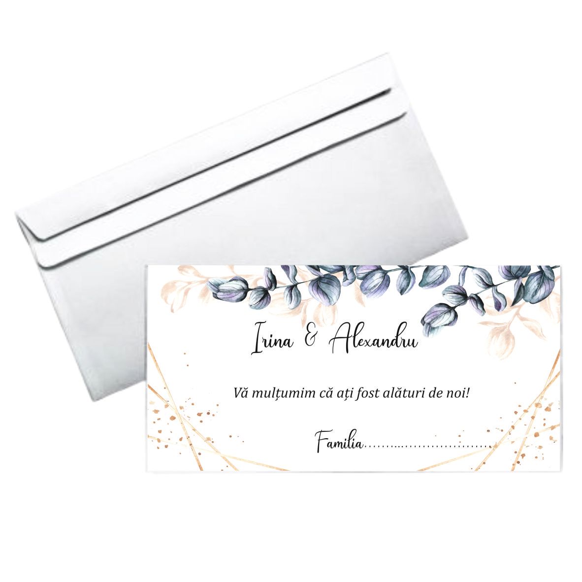 Plic bani nuntă personalizat „Lil” – design floral rafinat – hârtie 80g, format DL