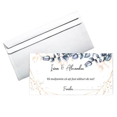 Plic bani nuntă personalizat „Lil” – design floral rafinat – hârtie 80g, format DL