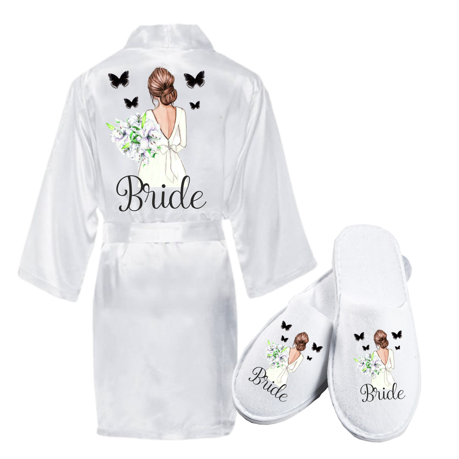 Set halat și papuci „Bride” – Model 5, inscripție elegantă, ideal pentru mireasă