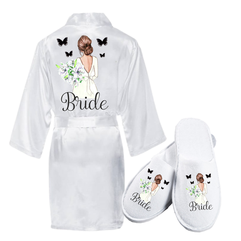 Set halat și papuci „Bride” – Model 5, inscripție elegantă, ideal pentru mireasă
