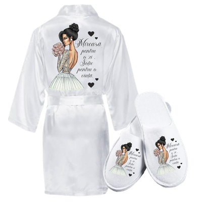 Set halat și papuci – Model 7 „Mireasă pentru o zi, soție pentru o viață”