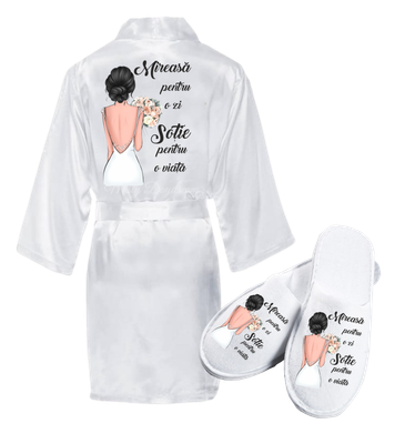Set halat cu papuci - Mireasa pentru o zi, Sotie pentru o viata