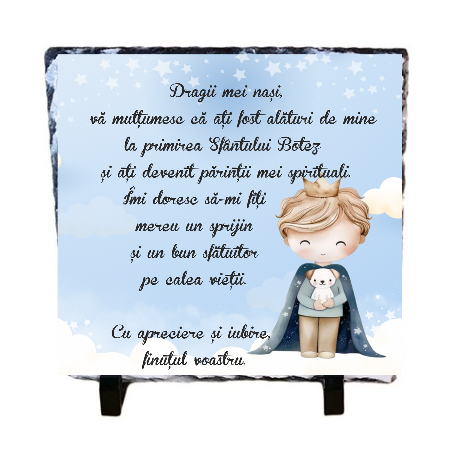 Piatră ardezie mulțumire Nași de botez ( băiețel) 20x20 cm