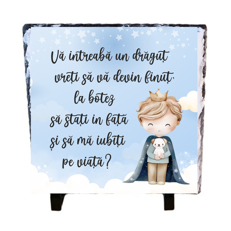 Piatră Ardezie - Cerere Nași de botez (Băiețel) 14x14 cm