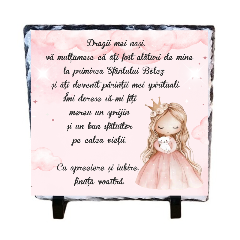 Piatră ardezie mulțumire Nași de botez ( fetiță) 20x20 cm
