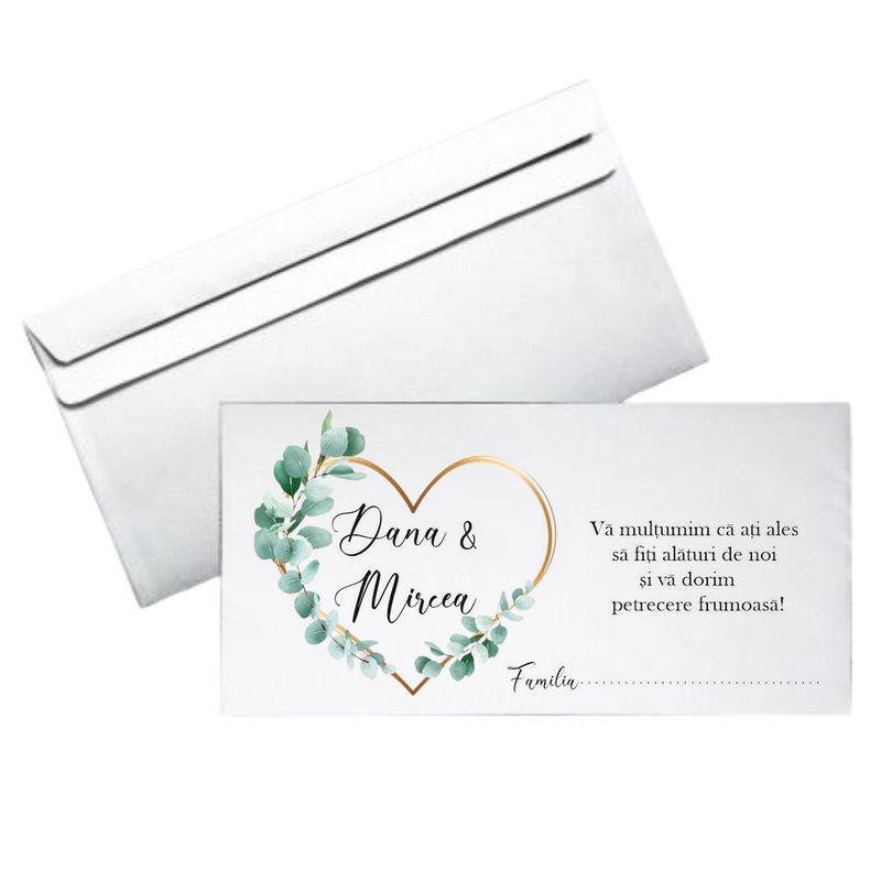 Plic personalizat cu nume miri pentru nuntă, DL 110x220 mm., hârtie 80 g.