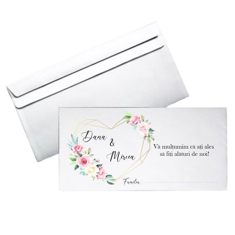 Plic personalizat cu nume miri pentru nuntă, DL 110x220 mm., hârtie 80 g.