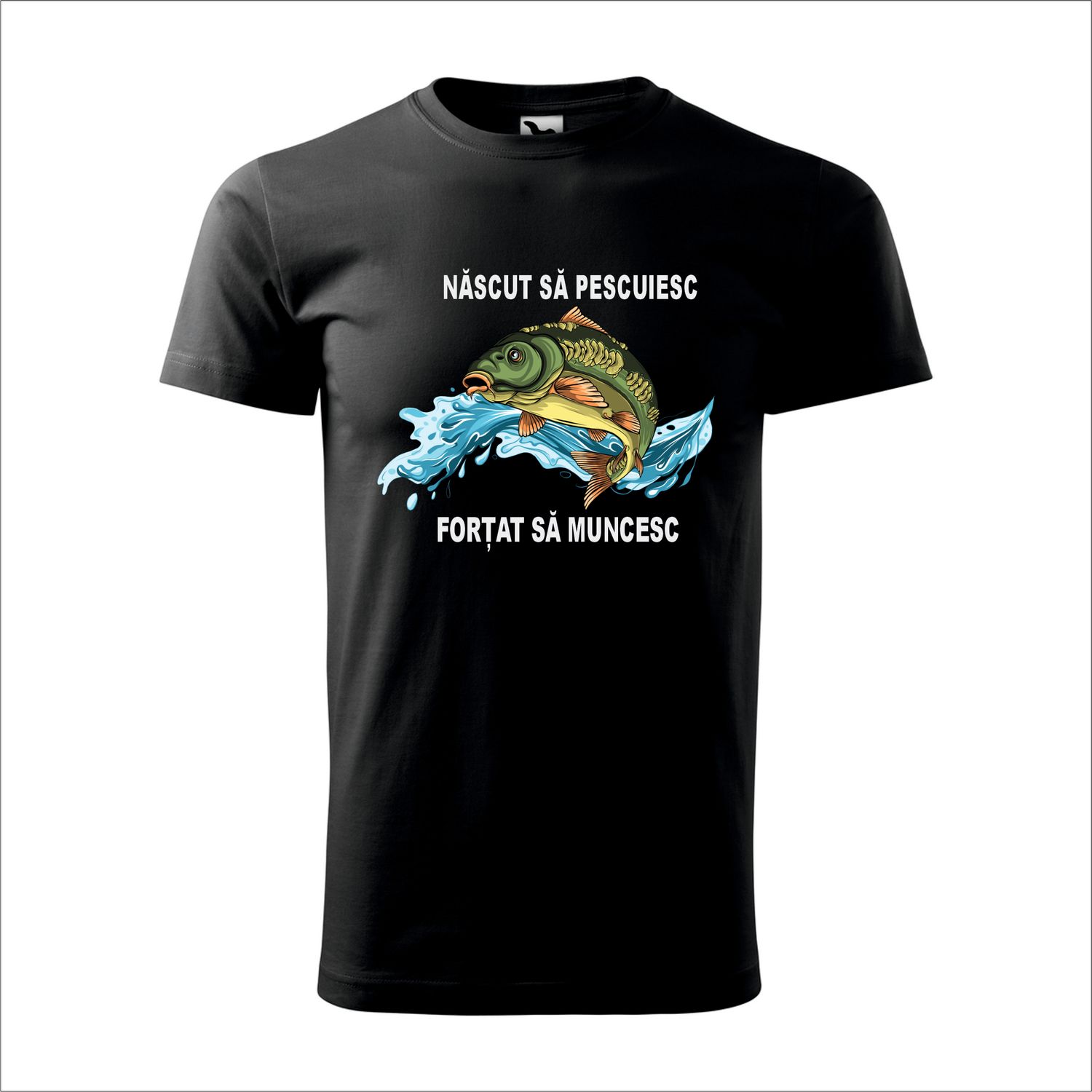 Tricou bărbat negru – „Născut să pescuiesc, forțat să muncesc”
