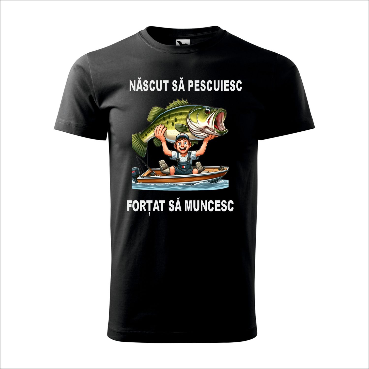 Tricou bărbat negru – „Născut să pescuiesc, forțat să muncesc”