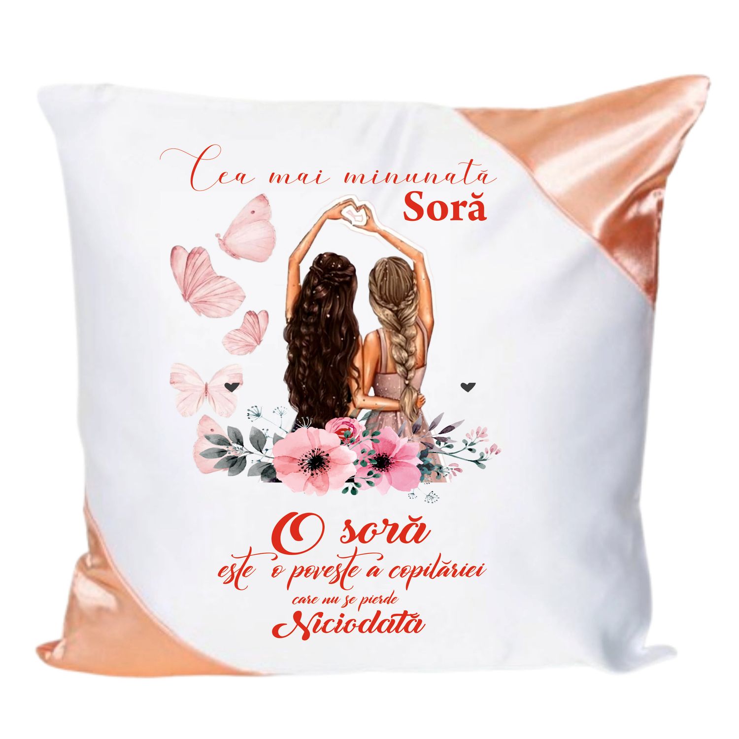 Pernă cu mesaj pentru Soră &quot;Cea mai minunată soră&quot;, 40x40 cm