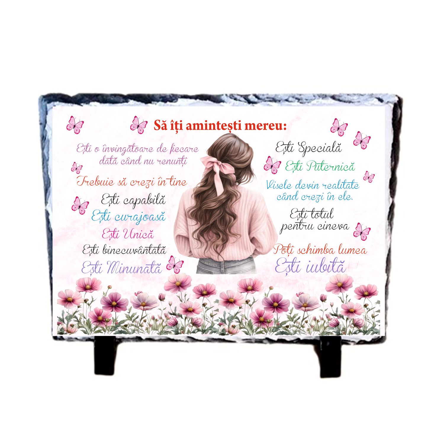 Piatră ardezie cu mesaj motivational 13x18 cm