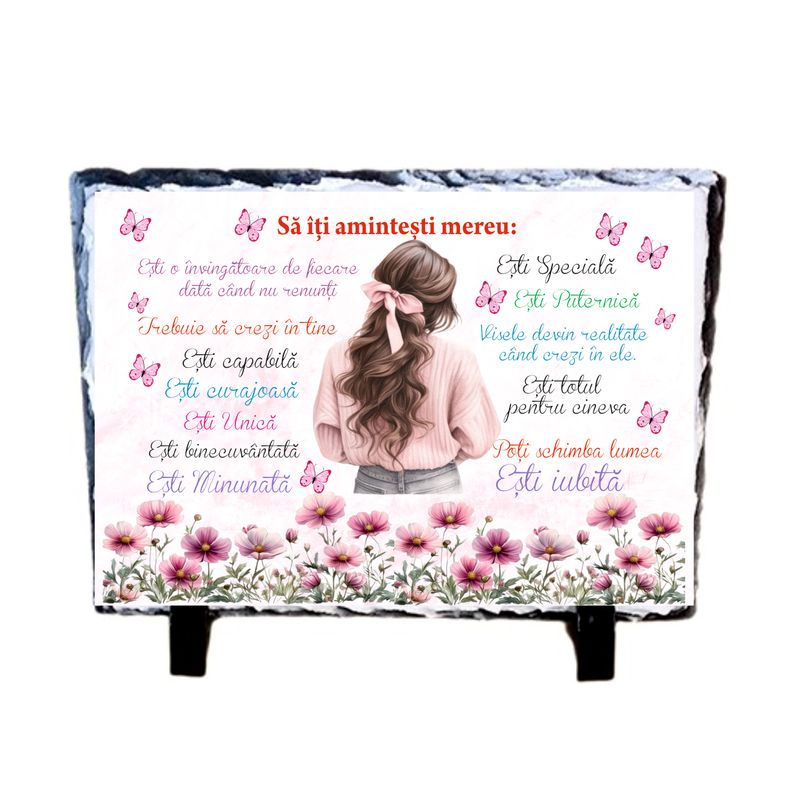 Piatră ardezie cu mesaj motivational 13x18 cm