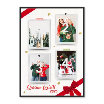 Rama foto Craciun „Crăciun fericit! 2025” – colaj elegant cu 4 imagini, print premium RC 260 g, ramă inclusă