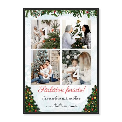 Rama foto Craciun „Sărbători fericite!” – colaj cu 4 poze, print premium RC 260 g, cu ramă inclusă