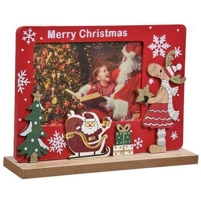 Rama Foto Craciun „Merry Christmas” cu Cerb și Moș în Sanie – Poză Inclusă 🎄