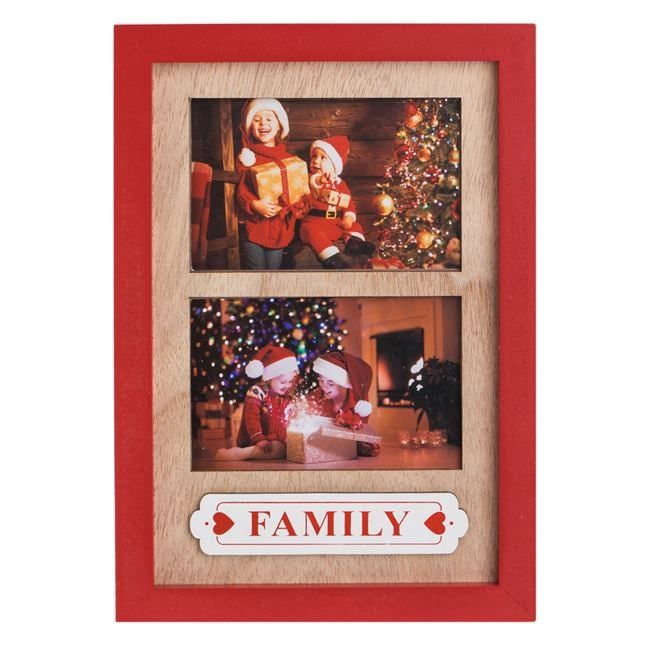 Ramă Foto Crăciun „Family” din Lemn Roșu – Cu Două Poze Incluse ❤️ Ramă Foto Crăciun „Family” din Lemn Roșu – Cu Două Poze Incluse ❤️