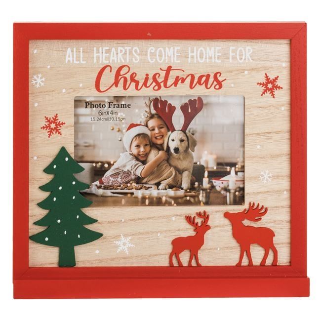Ramă Foto Crăciun „All Hearts Come Home for Christmas” cu Reni – Poză Inclusă 🎄