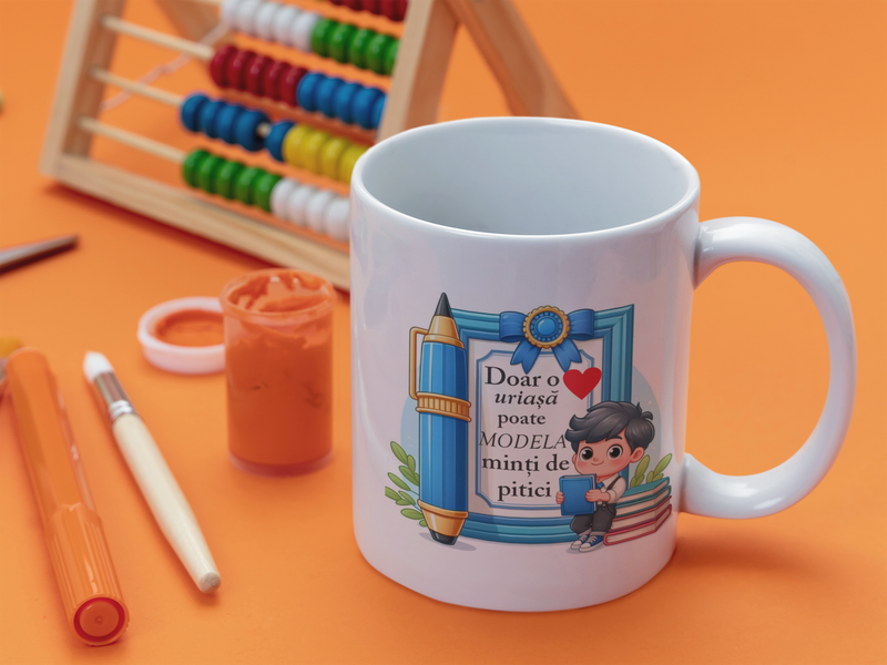 Cana cadou invatatoare – "Doar o inima uriasa poate modela minti de pitici" ❤️ Cana cadou invatatoare – "Doar o inima uriasa poate modela minti de pitici" ❤️