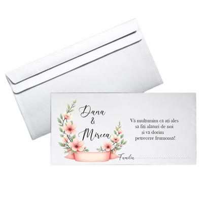 Plic personalizat cu nume miri pentru nuntă, DL 110x220 mm., hârtie 80 g.