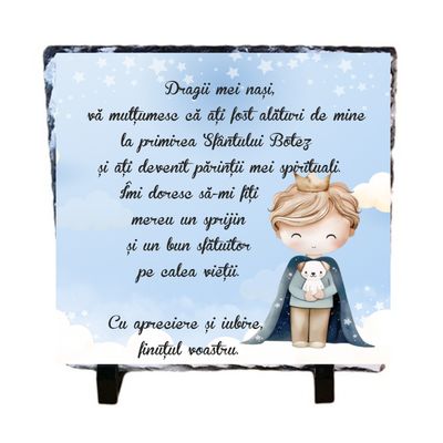 Piatra ardezie mulțumire Nași de botez ( băiețel) 20x20 cm