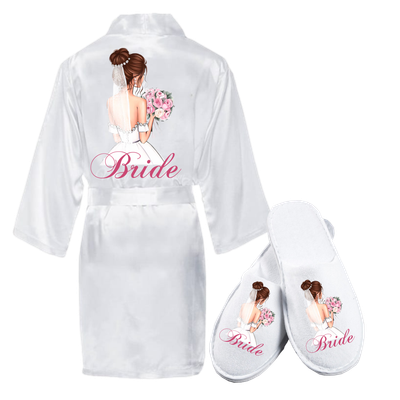 Set halat și papuci – Model 5 „Bride” cu scris roz