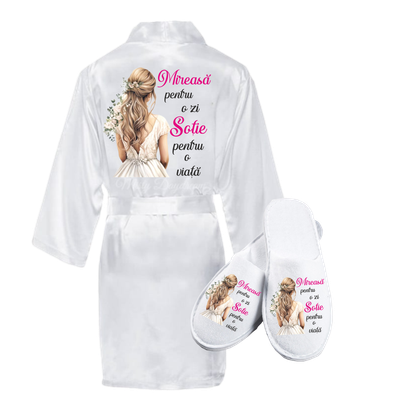 Set Halat cu papuci -mireasa pentru o zi sotie pentru o viata