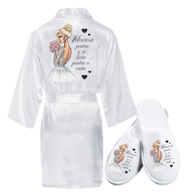 Set halat și papuci – Model 2 „Mireasă pentru o zi, soție pentru o viață”