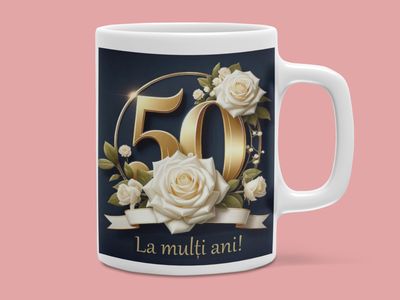 Cana „La mulți ani – 50” – Cadou aniversar elegant și plin de veselie