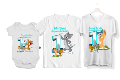 Set tricouri personalizate Familie – „Tom &amp; Jerry” pentru aniversare 1 an
