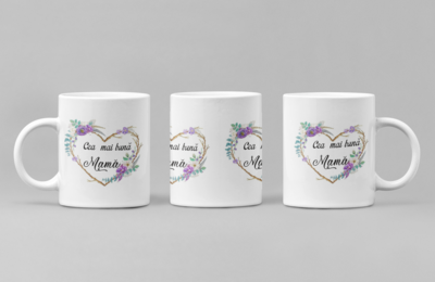 Cana cadou pentru mamă – „Cea mai bună mamă” – Design elegant, ceramică de calitate, ideală pentru cafea, ceai sau ciocolată caldă, 330 ml.