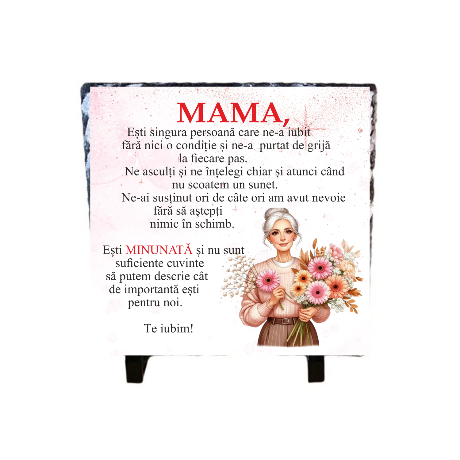 Piatra ardezie – Mesaj sincer și cald pentru Mama , 20x20 cm