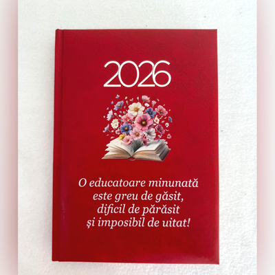 Agendă datată 2026 personalizată cu mesaj pentru educatoare