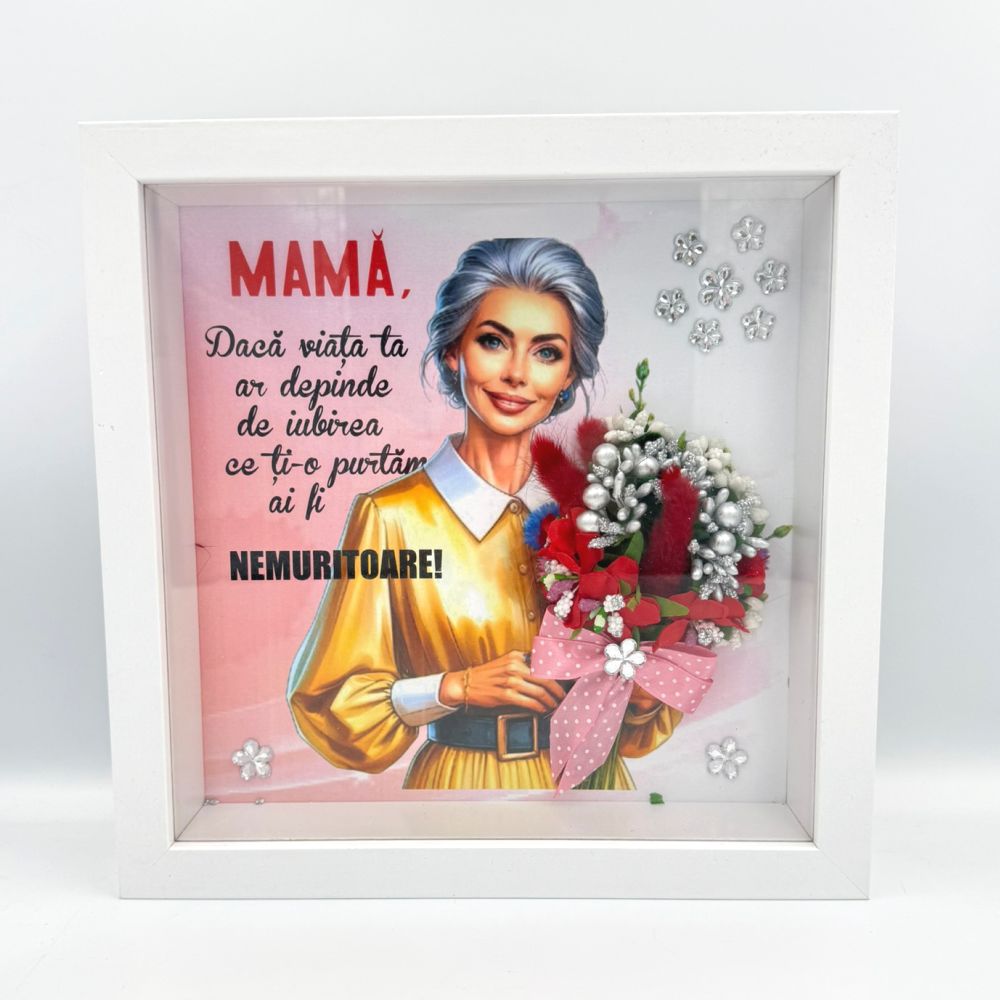 Tablou 3d cu flori si mesaj pentru mama 23x23 cm