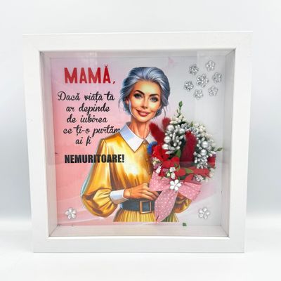Tablou 3d cu flori si mesaj pentru mama 23x23 cm