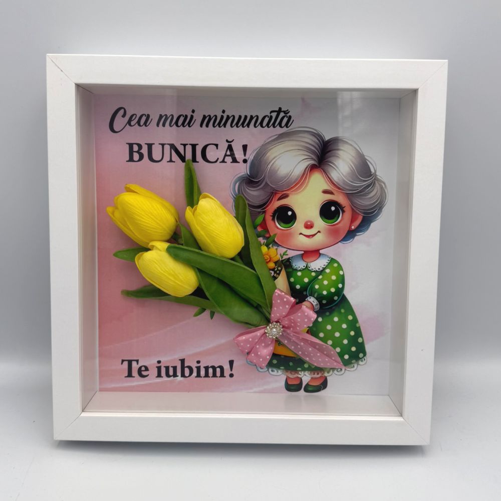 Tablou 3D pentru Bunica cu lalele si mesajul -Cea mai minunata Bunica