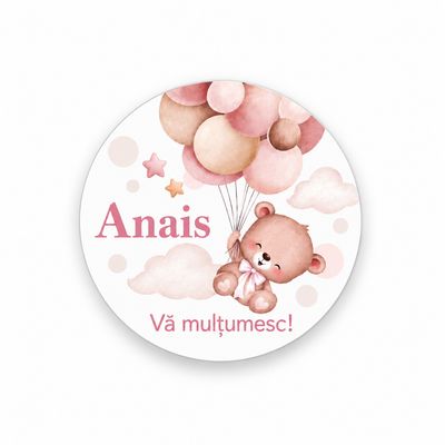 Etichetă Mărturie Botez Fetiță – Ursuleț cu Baloane