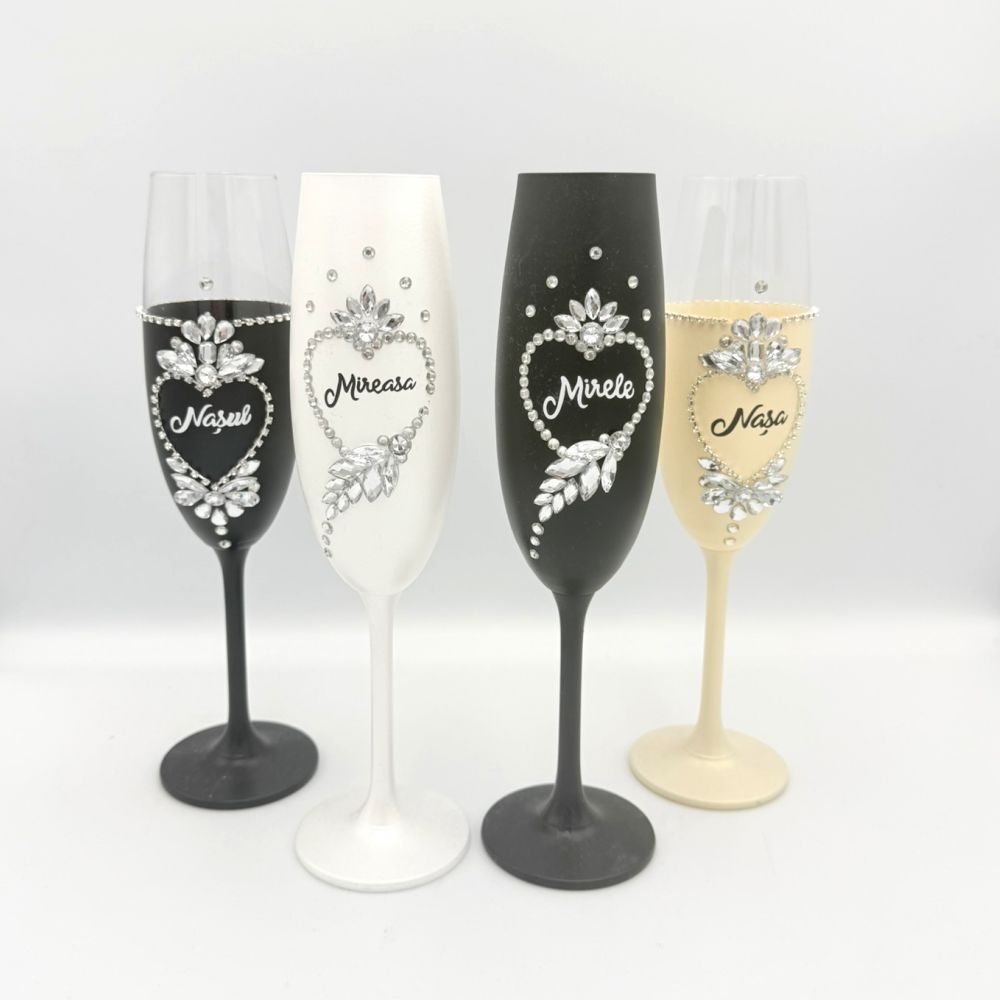 Set de 4 Pahare pentru nuntă Miri și Nași
