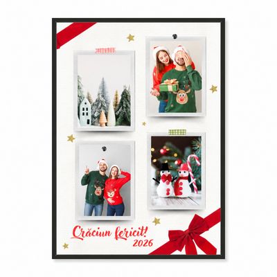 Rama foto Craciun „Crăciun fericit! 2026” – colaj elegant cu 4 imagini, print premium RC 260 g, ramă inclusă