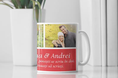 Cana personalizată cu 3 poze și text, 330 ml.