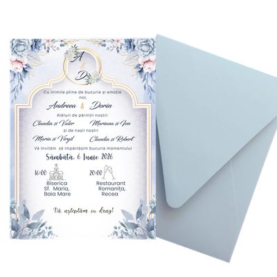 Invitatie Blue cu plic inclus , 13x18 cm